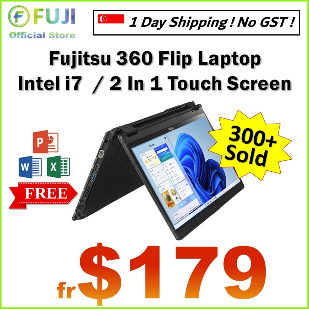 Fujitsu 360 Flip + Touch Screen Intel i7 Laptop  256GB / Up to 16GB RAM / Fast Boost Up / Free MS Office / Windows 11