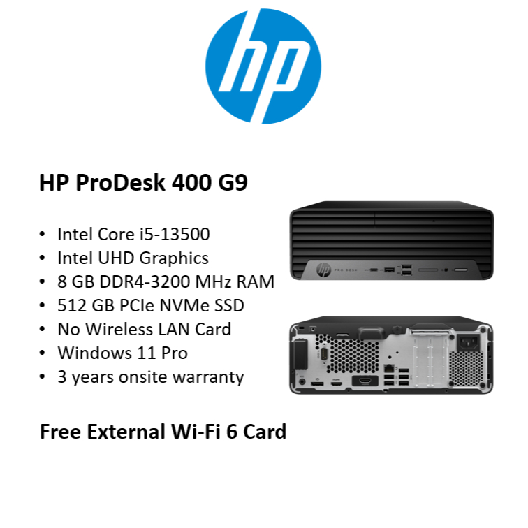 [Brand New+Free Wifi 6 card]HP ProDesk 400 G9 SFF Desktop|Intel Core i5-13500|8/16/24/32GB RAM|512GB SSD|3YR Warranty
