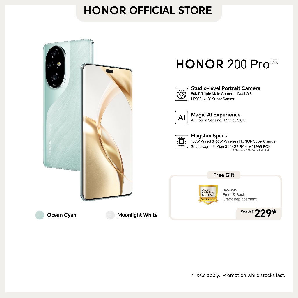 HONOR 200 Pro 5G Smartphone 24 (12+12)GB+512GB Triple 50MP Studio-level Portrait Camera