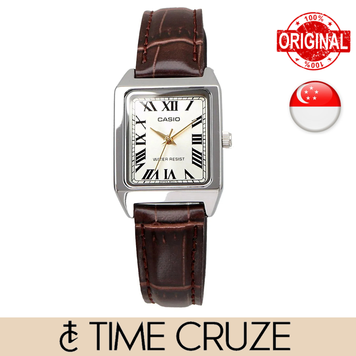 [Time Cruze] Casio LTP-V007 Brown Leather Strap Analog Quartz Women Watch LTP-V007L-9B LTP-V007L-9BUDF