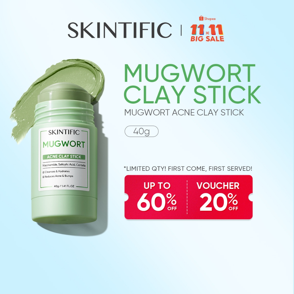 SKINTIFIC Mugwort Acne Clay Stick - Cleanses Pores & Blackheads, Relieves Redness