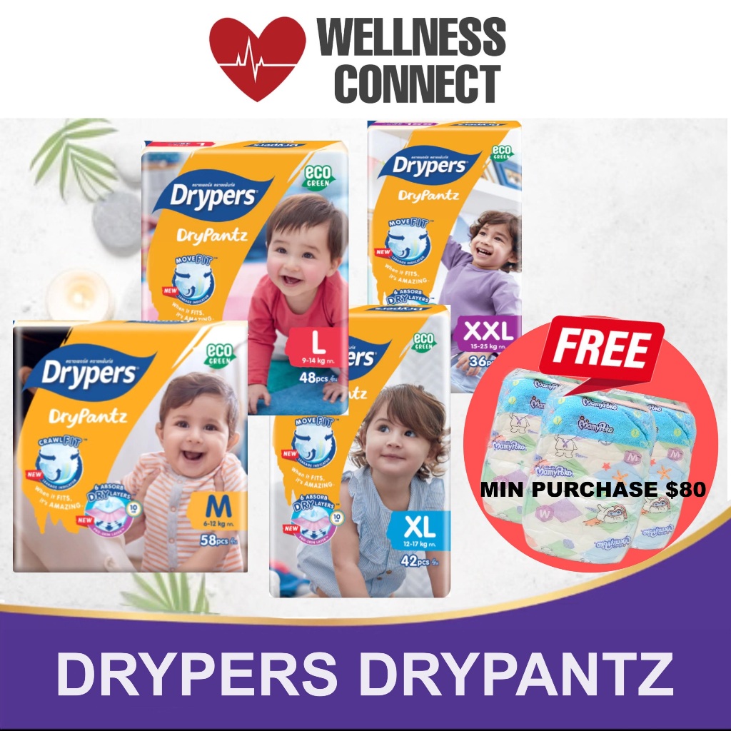 DRYPERS DRYPANZ BABY DIAPERS M58/ L48 / XL42 / XXL36 (2 Packs/ 4 Packs)