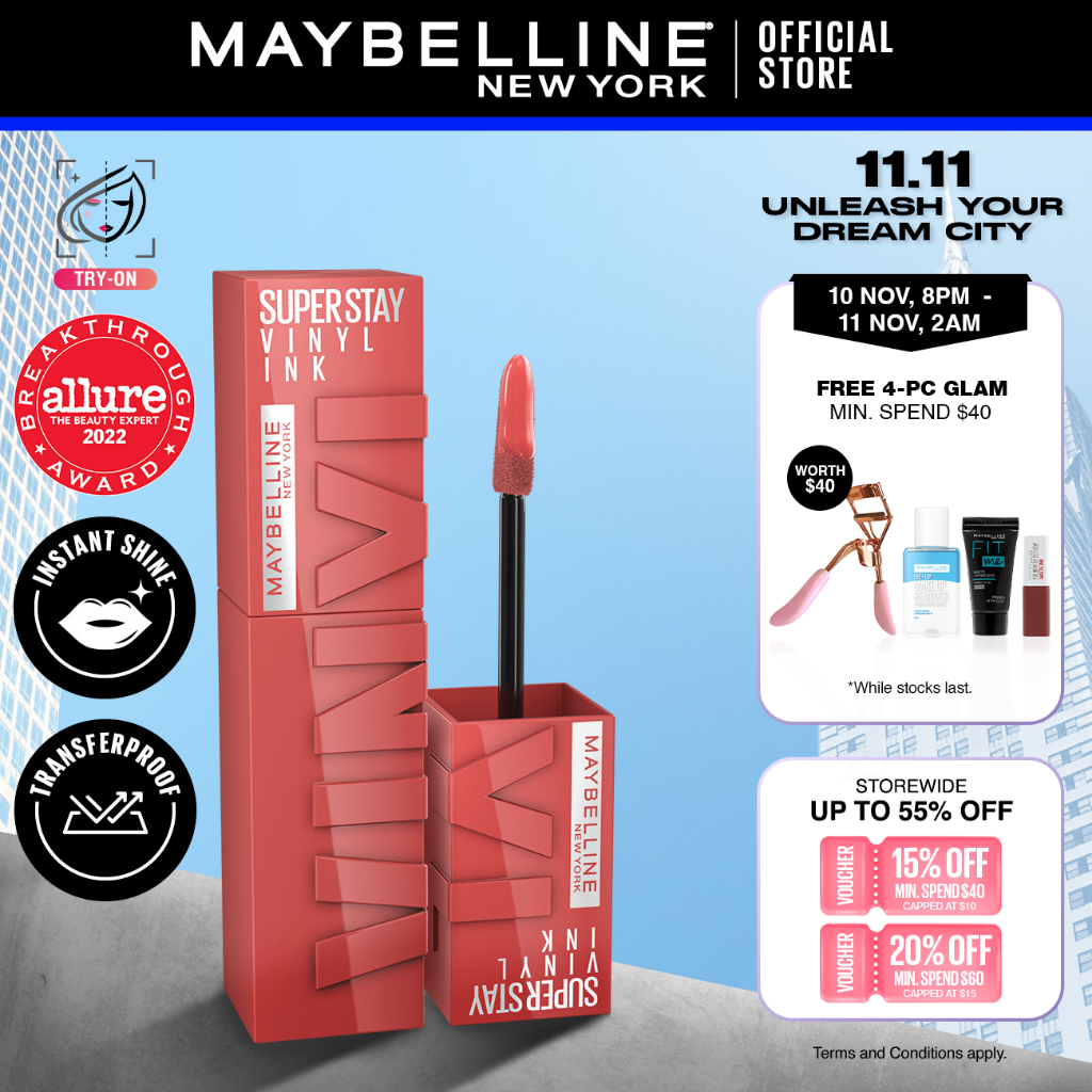 Maybelline Super Stay Vinyl Ink Transfer Proof Shine Longwear Lipstick (Up to 16h wear)