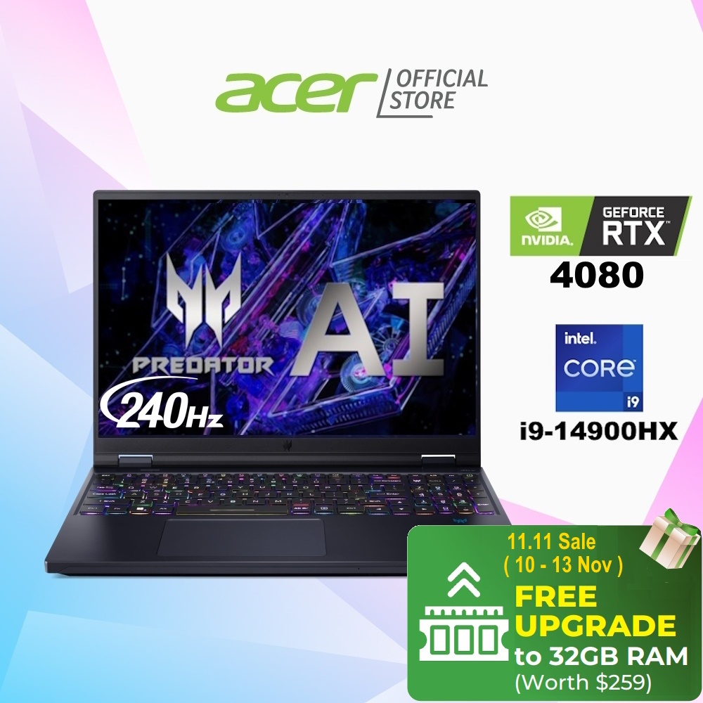 [Free Upgrade to 32GB RAM + Star War Outlaw] [NVIDIA RTX4080] Predator Helios 18 | PH18-72-95Y6 18