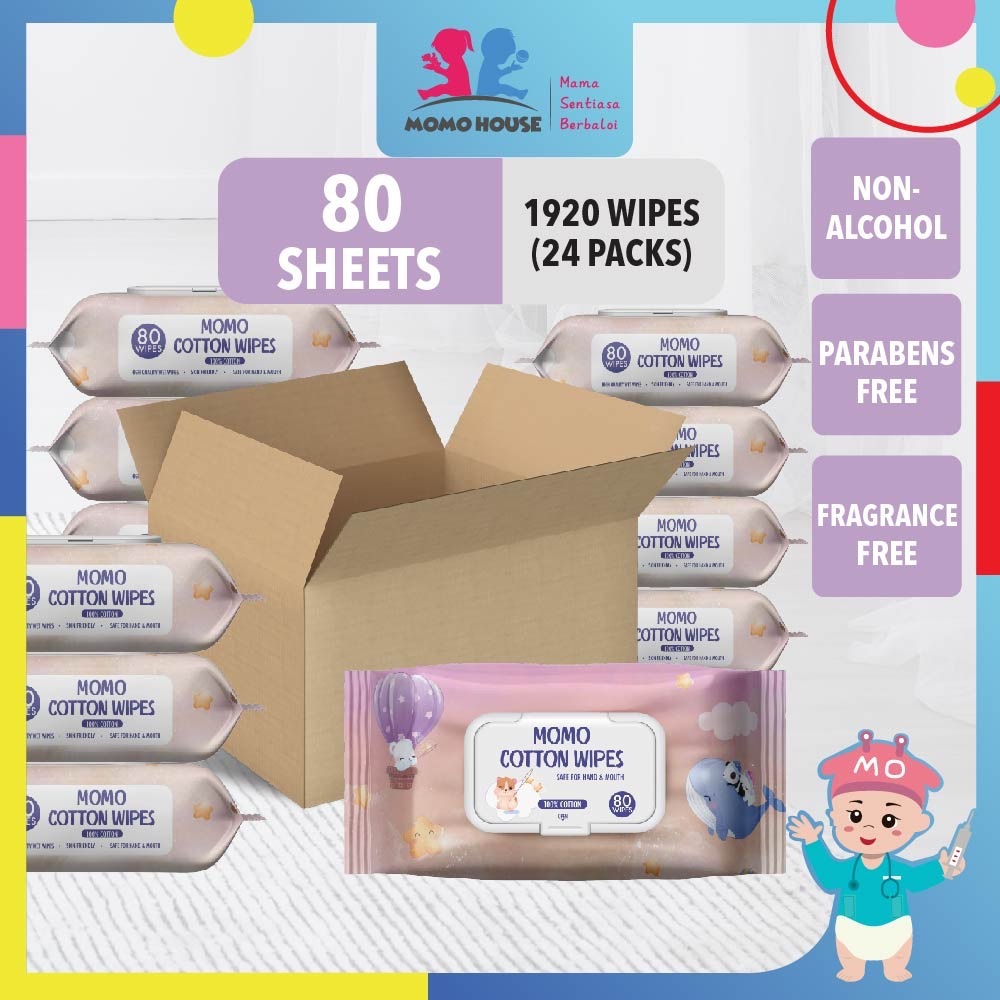 (80's x 24 Packs) Baby Wipes Tissue Basah Tisu Basah Baby Wet Tissue Wet Tisu Basah Bayi Non-Alcohol, Parabens Free