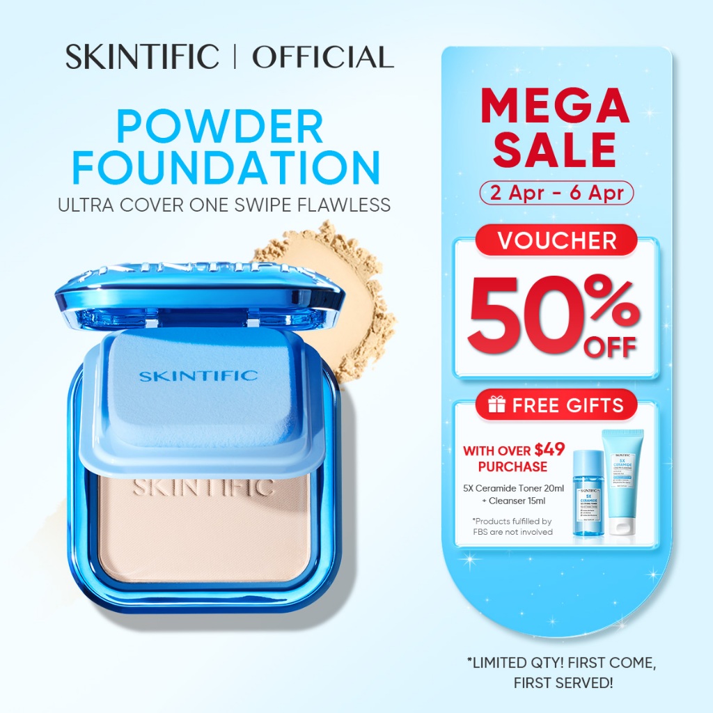[NEW LAUNCH] SKINTIFIC Ultra Cover Powder Foundation 9g--Full Coverage Concealer face oil Control,Setting Makeup Matte