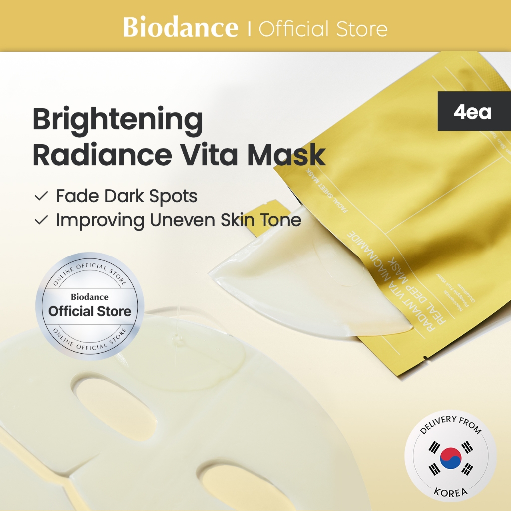 [Biodance Official] Radiant Vita Niacinamide Real Deep Mask (4ea) | Correct Dark Spots, Vitamin Mask