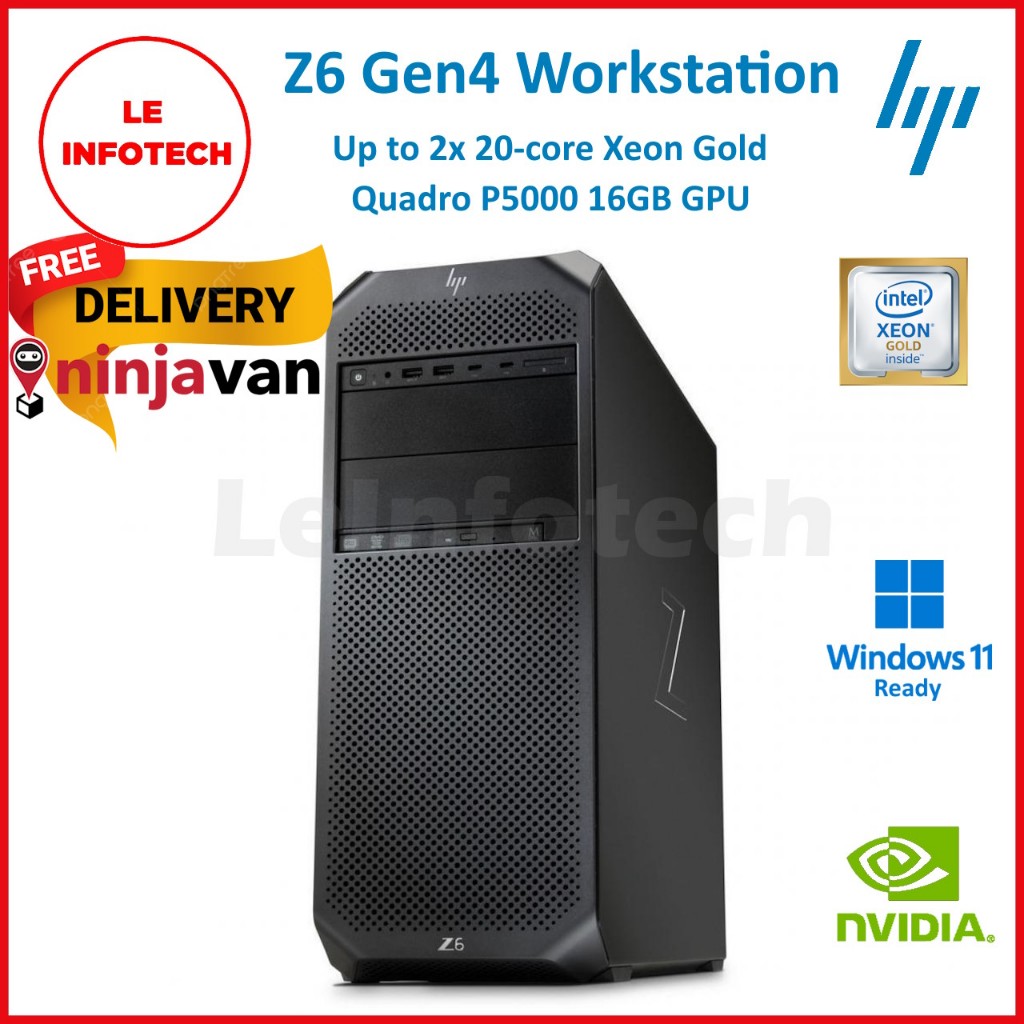 HP Z6 G4 Workstation Desktop 20-core Xeon Gold 6138 RAM 384GB DDR4 SSD 512GB NVMe WiFi Quadro P400 W11Pro Used 30 Days