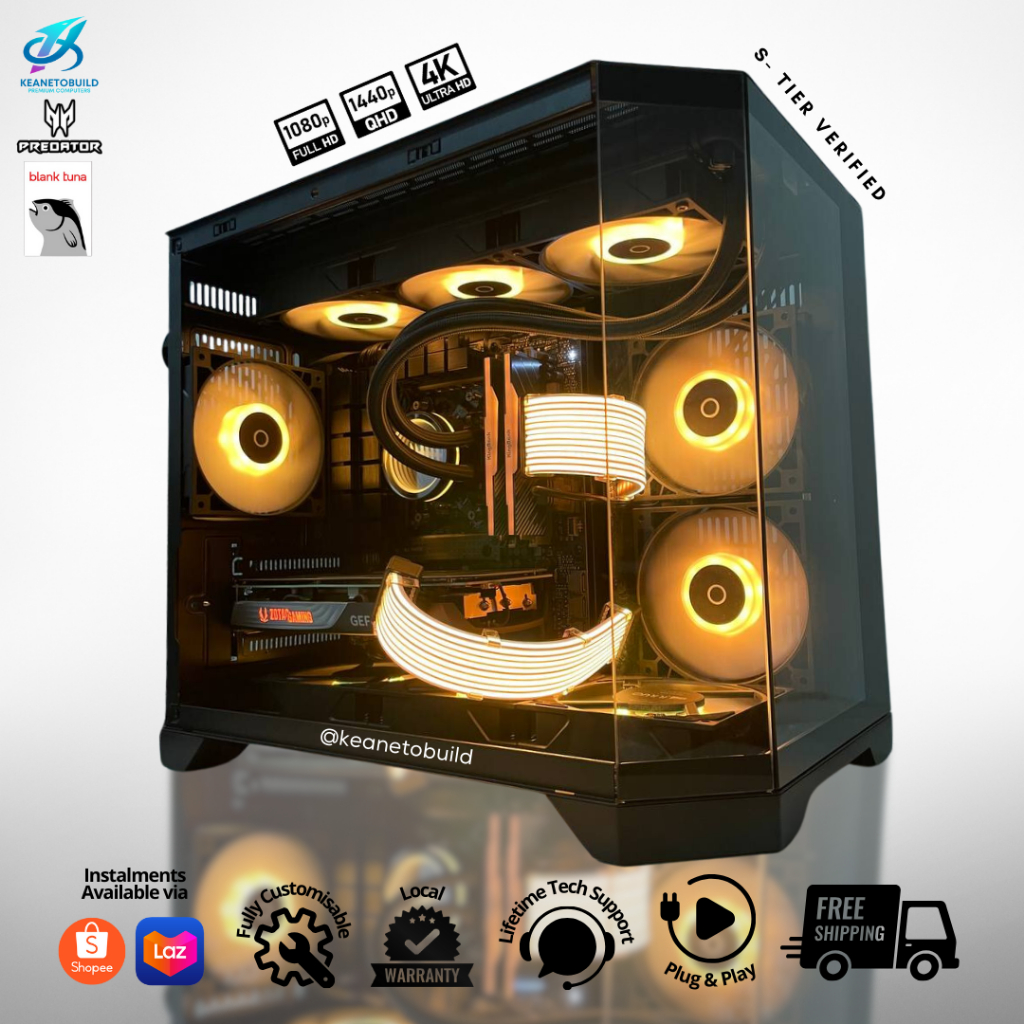 Custom Gaming PC Desktop Computer - AMD Ryzen 7 7700 + RTX 4070S 4070 SUPER 12GB - Black Custom Aesthetic