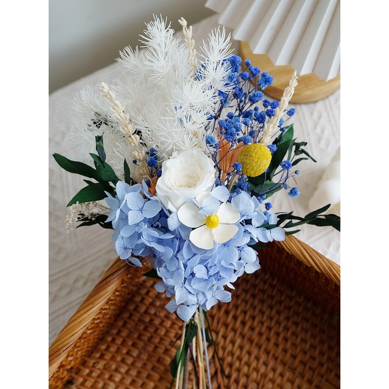 (藍色)永生玫瑰繡球羅蘭花,(裸花束)不含花器.加購區可選購花器