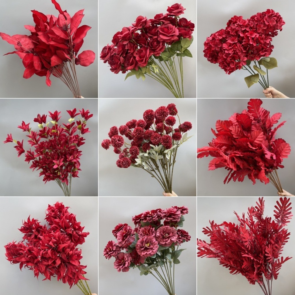 台灣現貨【紅色仿真花材】多款仿真花材 新年佈置 婚禮花牆 花藝材料