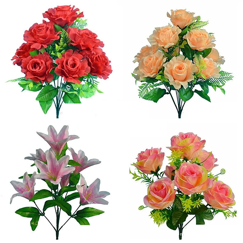 台灣現貨【仿真花盆栽】10頭大花系擺設 聖誕紅百合牡丹玫瑰 成品桌面玄關節慶佈置 生日禮物