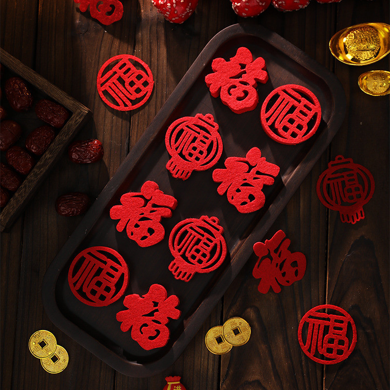 台灣現貨【不織布福字貼片】新年迷你造型金蔥貼 春節盆栽許願樹掛飾 DIY花藝包裝裝飾 DIY材料包 手作材料 花藝材料 