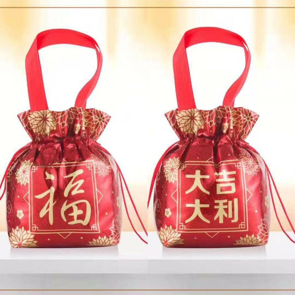 台灣現貨【絨布束口福袋】新年收納抽繩流蘇袋 912cm 包裝材料 禮盒包裝 新年佈置 拍照打卡
