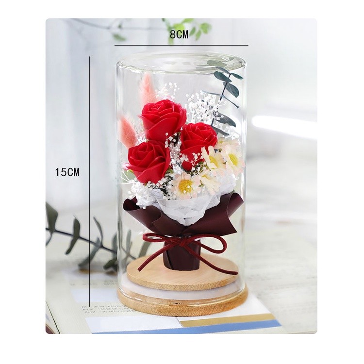 台灣現貨【玻璃花罩香皂花】玫瑰花束防塵展示 送禮免整理 情人節生日紀念 情人節花束 送女友 生日禮物
