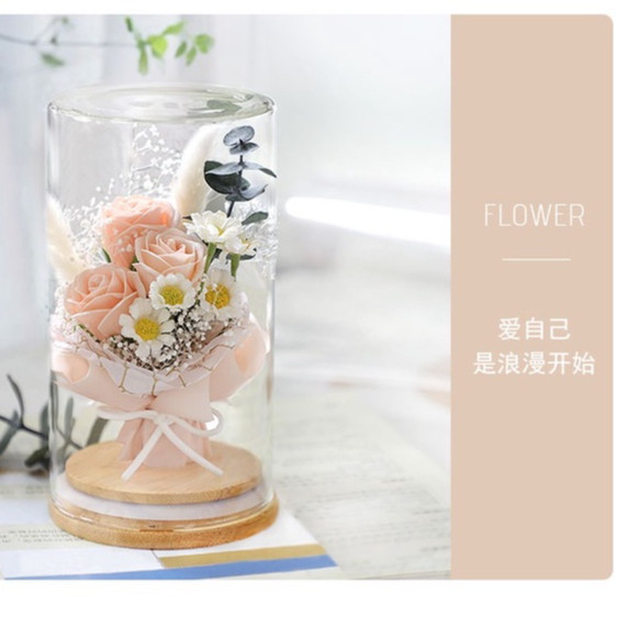 台灣現貨【玻璃花罩香皂花】玫瑰花束防塵展示 送禮免整理 情人節生日紀念 情人節花束 送女友 生日禮物