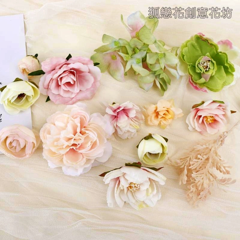 台灣現貨【仿真花頭材料包】玫瑰大麗花多尺寸組合 花圈胸花髮飾手作 花牆禮盒佈置 DIY材料包 手作材料 花藝材料