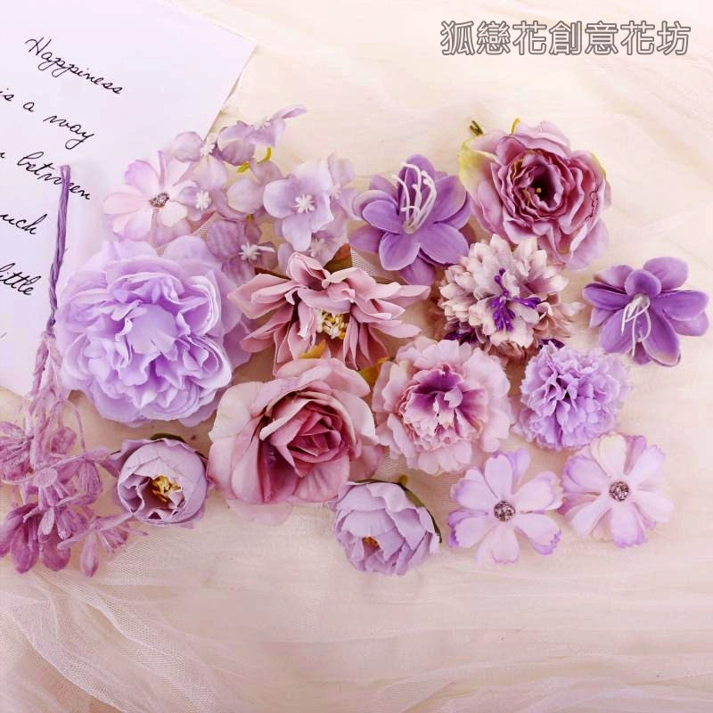 台灣現貨【仿真花頭材料包】玫瑰大麗花多尺寸組合 花圈胸花髮飾手作 花牆禮盒佈置 DIY材料包 手作材料 花藝材料