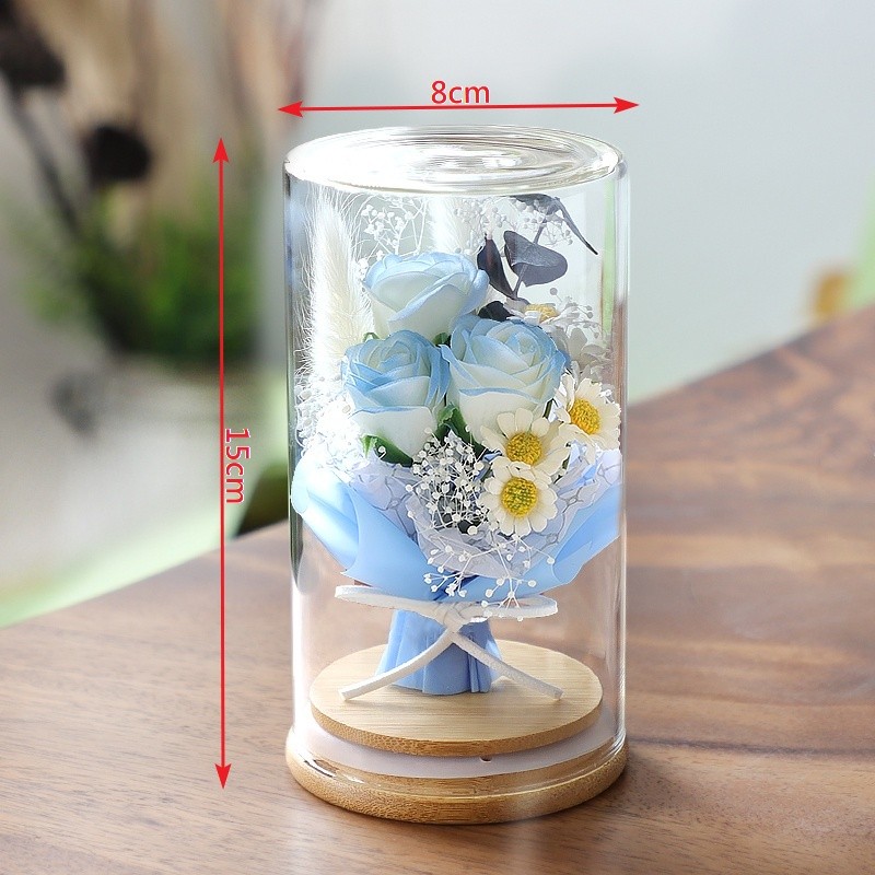 8*15cm(3朵碎冰藍玫瑰花束)