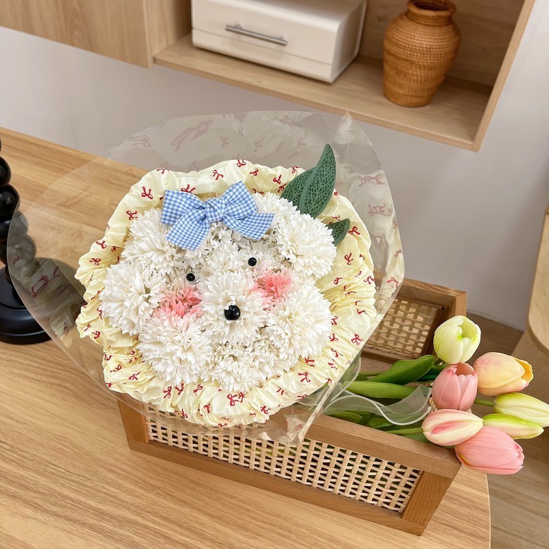 25cm藍緞帶貴賓康乃馨,提袋等其他配件商品可至加購區挑選
