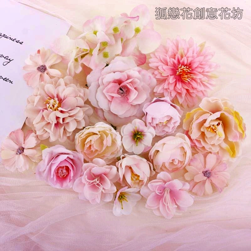 台灣現貨【仿真花頭材料包】玫瑰大麗花多尺寸組合 花圈胸花髮飾手作 花牆禮盒佈置 DIY材料包 手作材料 花藝材料