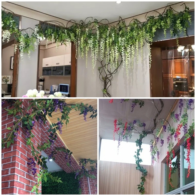 台灣現貨【仿真紫藤花串】高垂墜花藤加密加大款 婚禮拱門花牆天花背景 佈景佈置 花藝材料
