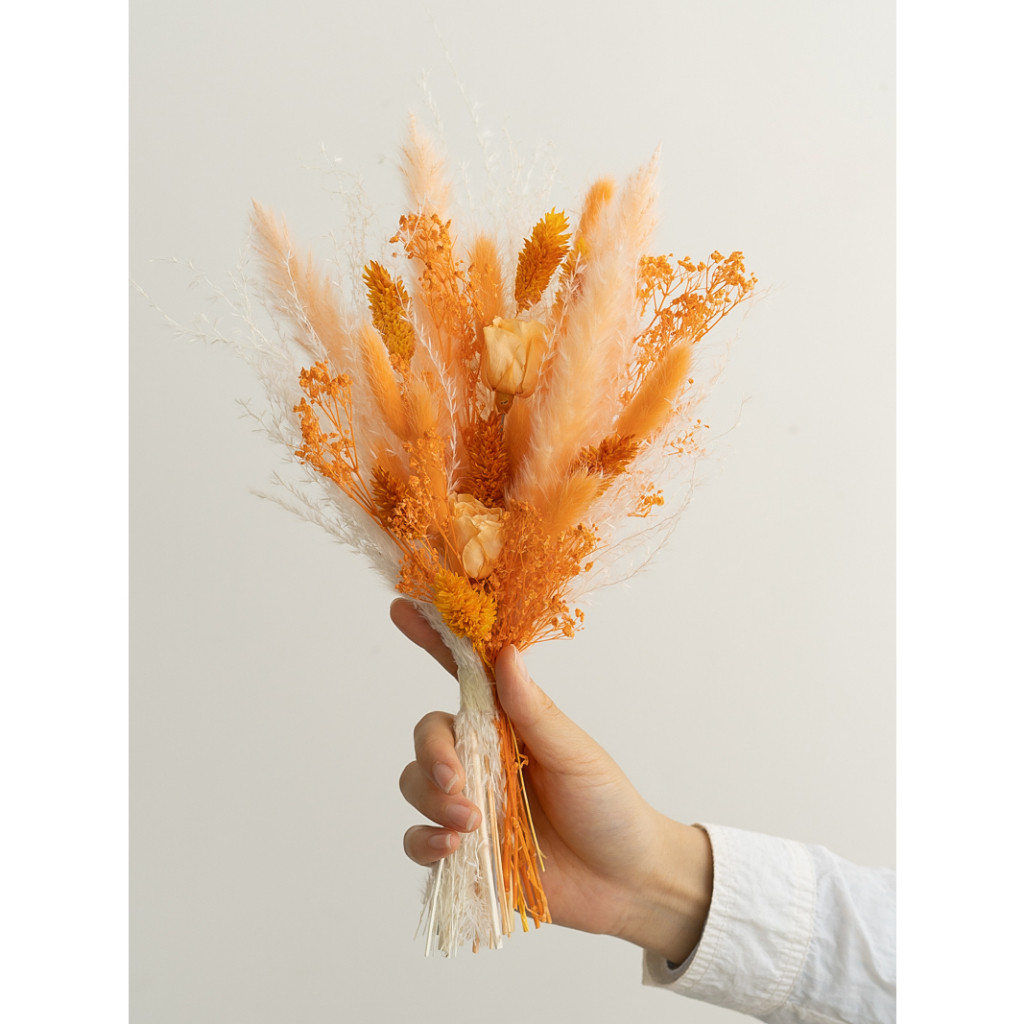 (橘紅)蘆葦永生玫瑰花,(裸花束)不含花器.加購區可選購花器