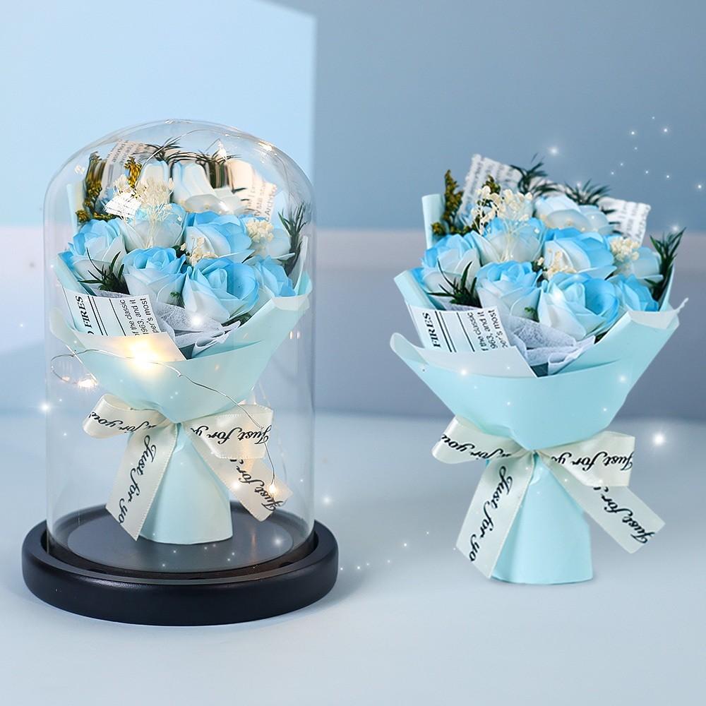 台灣現貨【玻璃花罩香皂花】玫瑰花束防塵展示 送禮免整理 情人節生日紀念 情人節花束 送女友 生日禮物