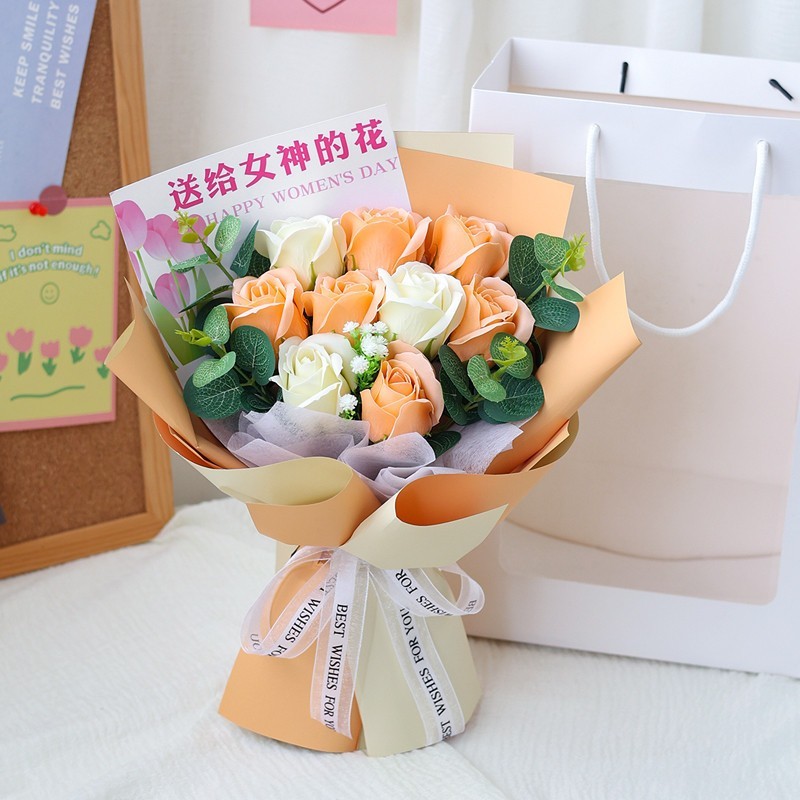 9朵女神香檳橘玫瑰(香檳包裝),(贈送提袋).可至加購區挑選其他配件