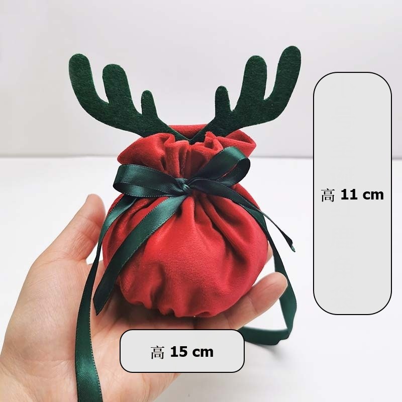 鹿角造型絨布袋(紅)小
