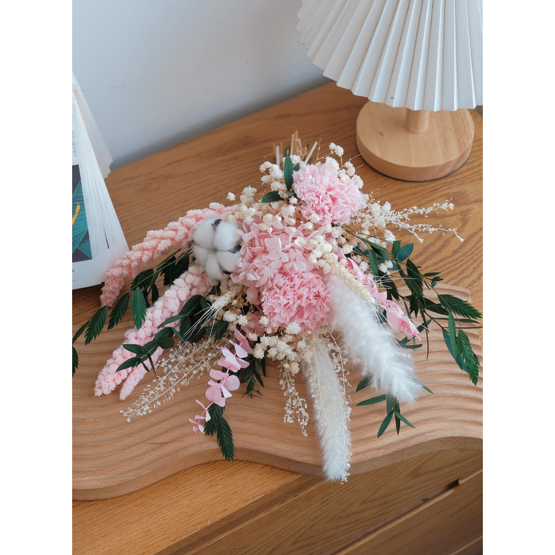 (粉色)永生康乃馨繡球棉花,(裸花束)不含花器.加購區可選購花器
