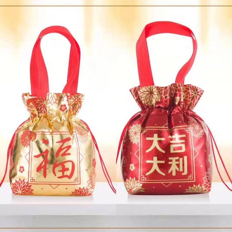 台灣現貨【絨布束口福袋】新年收納抽繩流蘇袋 912cm 包裝材料 禮盒包裝 新年佈置 拍照打卡