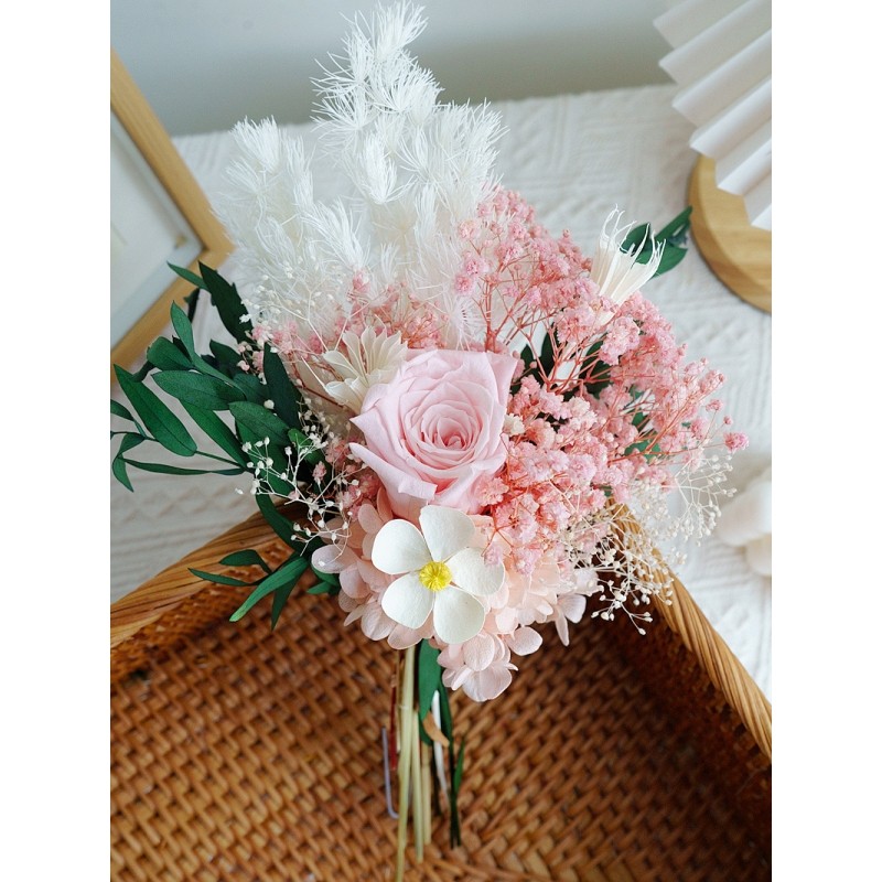 (粉色)永生玫瑰繡球羅蘭花,(裸花束)不含花器.加購區可選購花器