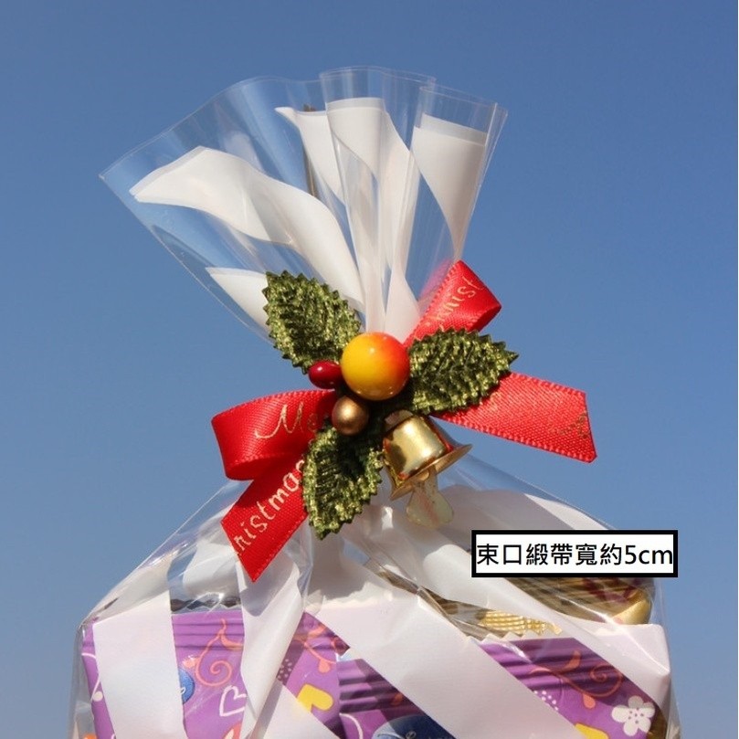 1cm冬青紅緞帶鈴鐺蝴蝶結