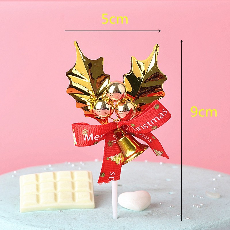 紅緞帶小插飾❰金葉金果鈴鐺❱(1個)