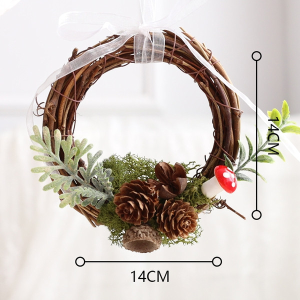 (10cm)絲帶松果蘑菇,(附藤圈)非成品，需DIY手工製作