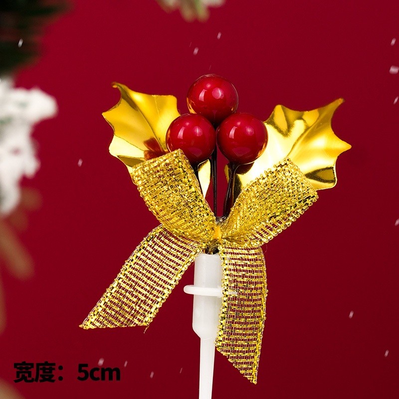 金緞帶小插飾❰金葉紅果金絲緞帶❱(1個)