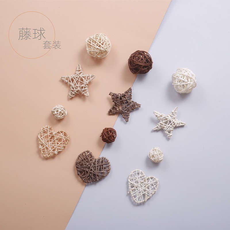 台灣現貨【藤編裝飾材料】藤球星星愛心藤編配件 花環藤圈拍照佈置 乾燥花永生花搭配 花藝材料 花圈藤圈 聖誕佈置