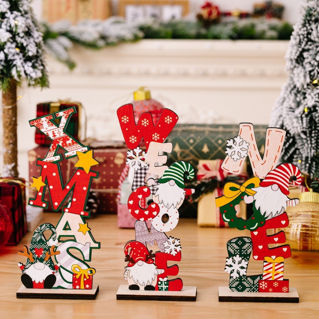 台灣現貨【聖誕英文桌面擺件】木質字母WELCOME XMAS NOEL 雪屋聖誕樹 櫥窗櫃檯 聖誕佈置