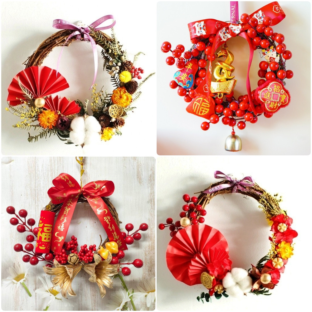 台灣現貨【花環材料包】紅果松果棉花藤圈DIY 多尺寸8-25cm 門掛玄關 聖誕新年手作送禮 DIY材料包 手作材料 花