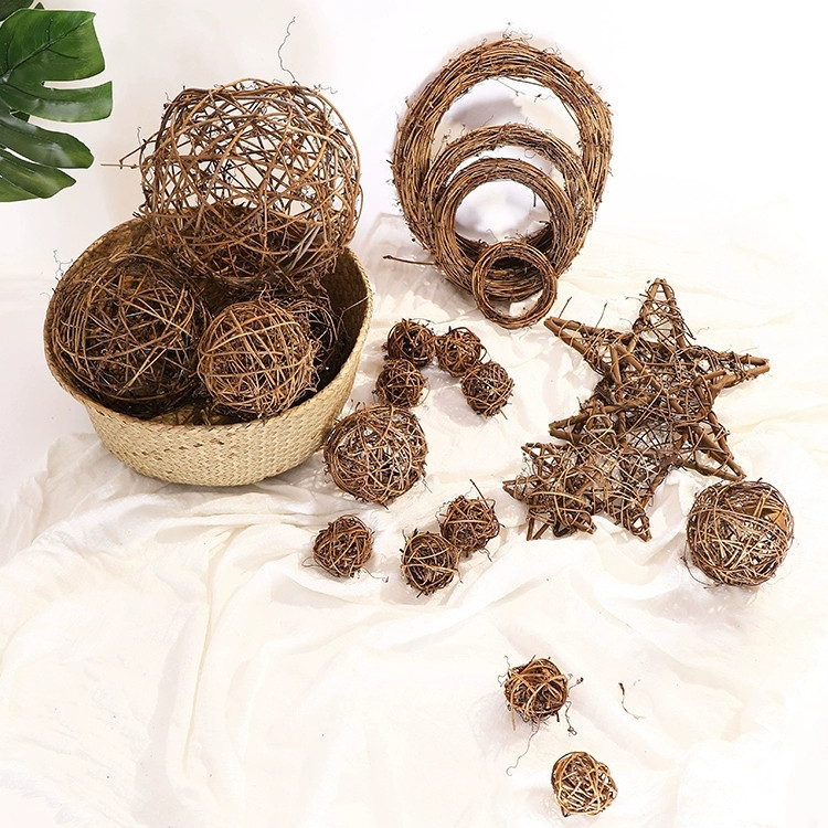 台灣現貨【藤編裝飾材料】藤球星星愛心藤編配件 花環藤圈拍照佈置 乾燥花永生花搭配 花藝材料 花圈藤圈 聖誕佈置