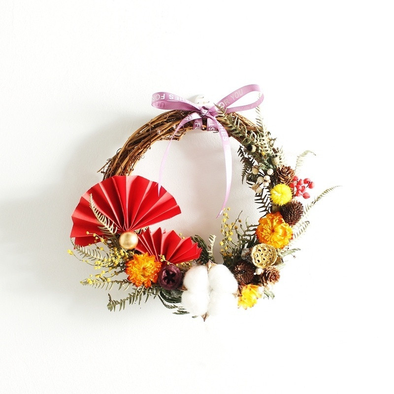 (20cmB款)折扇永生乾燥花,(附藤圈)非成品.需DIY手工製作