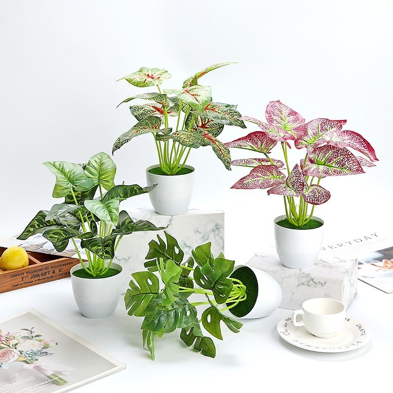 台灣現貨【迷你仿真植物盆栽】小型綠植擺件 免澆水桌面櫃檯居家佈置 多款葉型療癒好擺 新年佈置