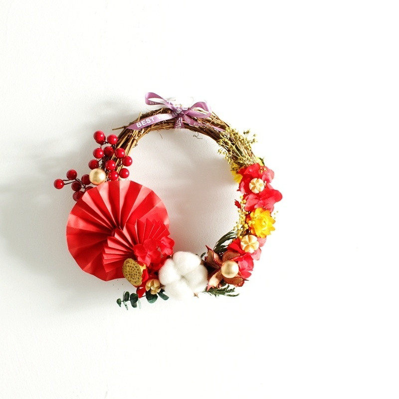 (20cmA款)折扇永生乾燥花,(附藤圈)非成品.需DIY手工製作
