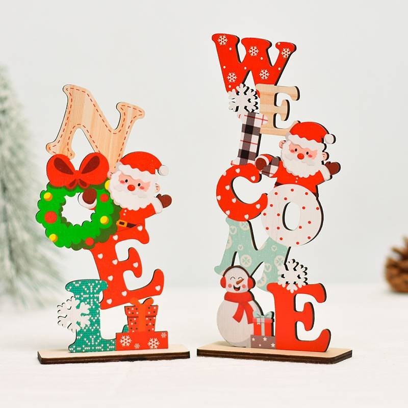 台灣現貨【聖誕英文桌面擺件】木質字母WELCOME XMAS NOEL 雪屋聖誕樹 櫥窗櫃檯 聖誕佈置