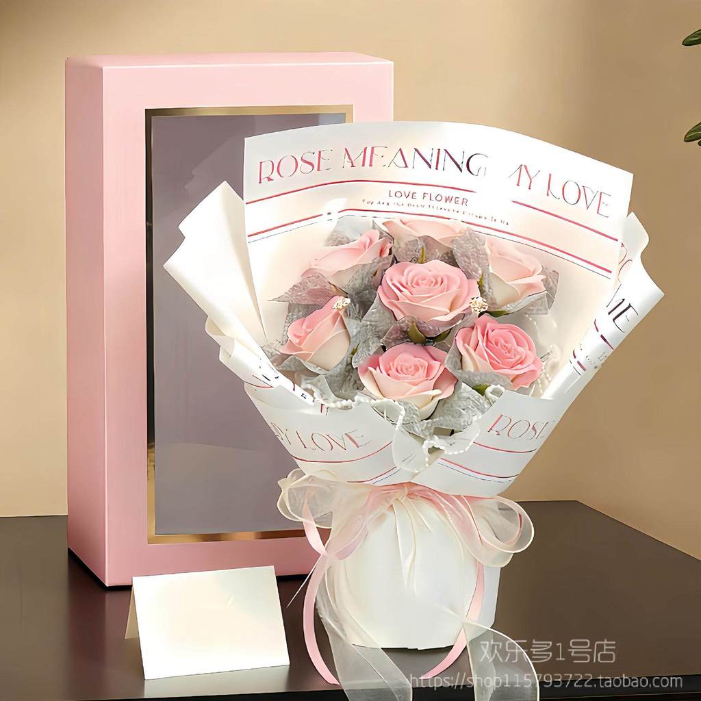 台灣現貨【香皂花禮盒】35cm蘇醒紅玫瑰開窗花束禮盒 高級感情人節禮物 生日禮物 居家佈置拍照花禮