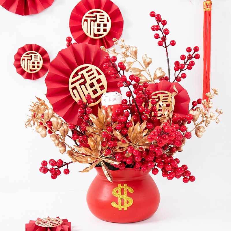 台灣現貨【福字摺紙圓扇】新年紙扇掛件 春節福桶門把牆面佈置 多尺寸多款祝福 新年佈置