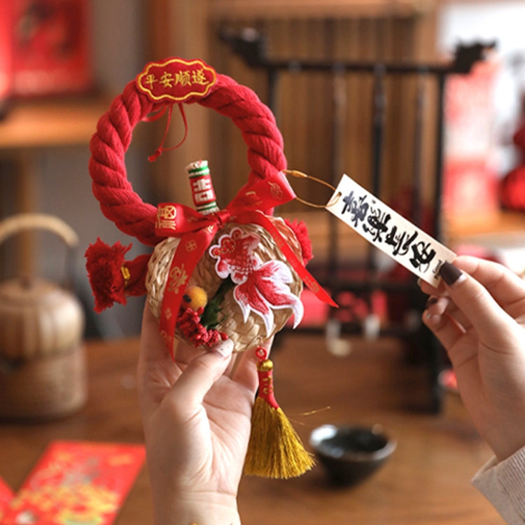 台灣現貨【中式畚箕掛件】竹篩竹掃帚造型招財納福 盆栽花藝門掛玄關牆面 新年佈置 玄關裝飾