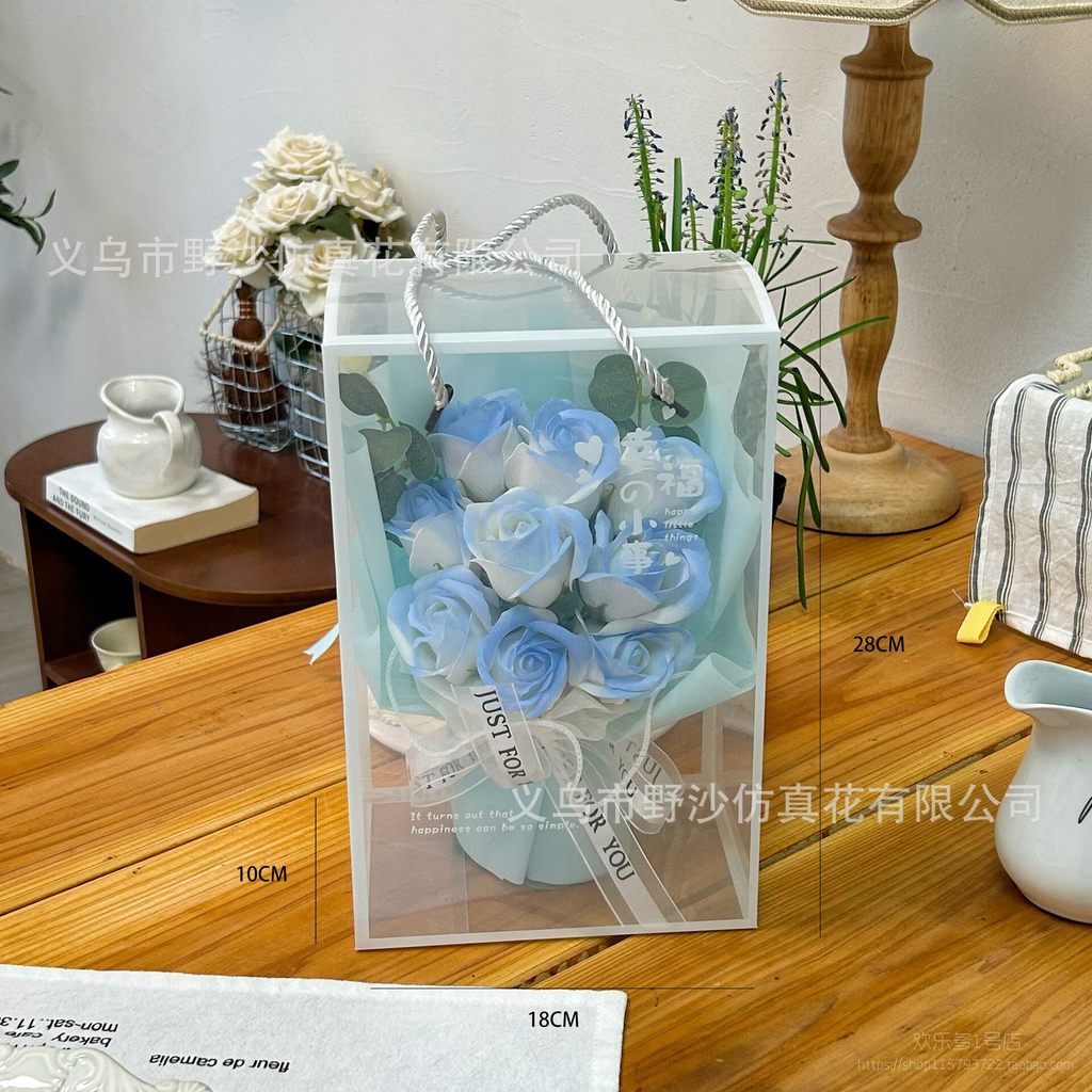 台灣現貨【香皂玫瑰花束】9朵禮盒花束附燈串賀卡送禮 情人節生日拍照花束 居家裝飾驚喜花禮 情人節花束 送女友 生日禮物