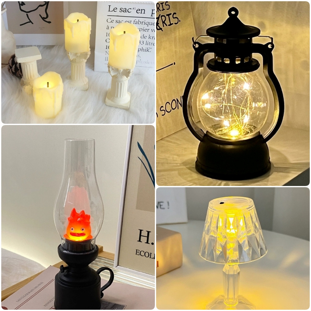 台灣現貨【LED電子蠟燭】復古油燈造型小夜燈 仿真燭光 聖誕餐桌櫥窗佈置 聖誕佈置 居家佈置